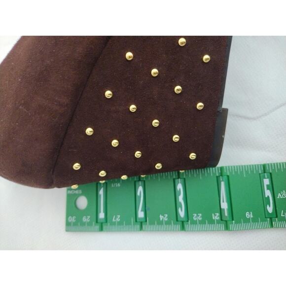 Aerosoles Wedge Shoes Womens Size 9.5 Brown Suede Gold Studded Heel Comfort - Picture 6 of 6